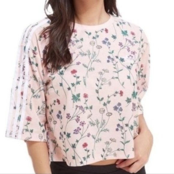 ADIDAS wildflower crop top XS peach multicolor floral short sleeve boxy t-shirt - Picture 2 of 15